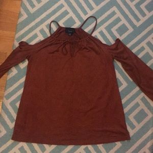 Rust Suede Long Sleeve Cold Shoulder Blouse- Small